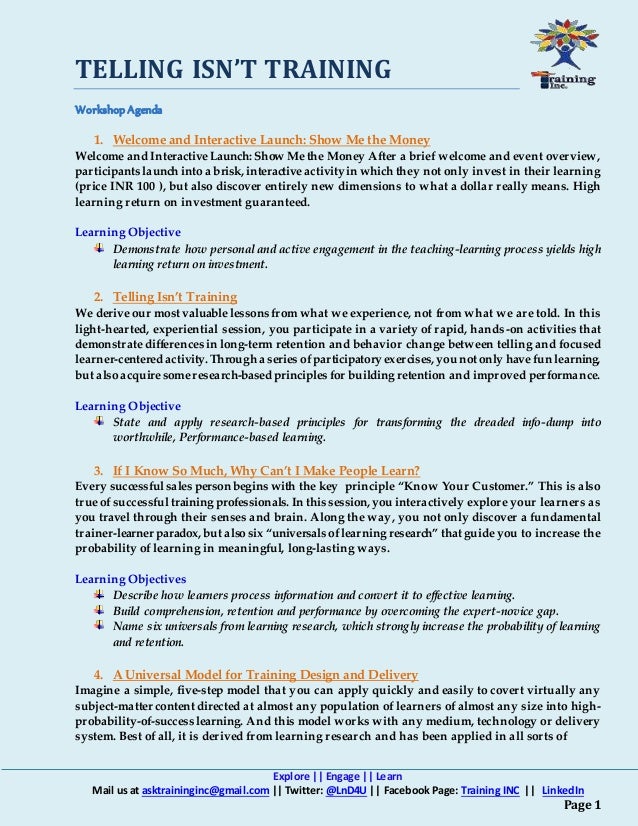 Telling Isnt Training Agenda - 