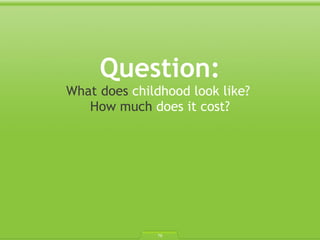 Question: What does  childhood look like?  How much  does it cost? 