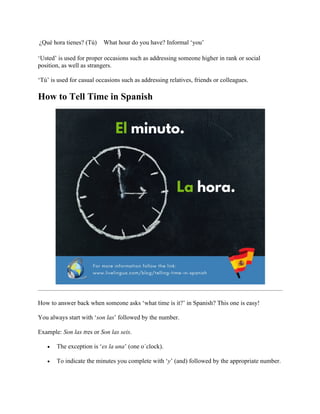 Telling Time In Spanish | PDF