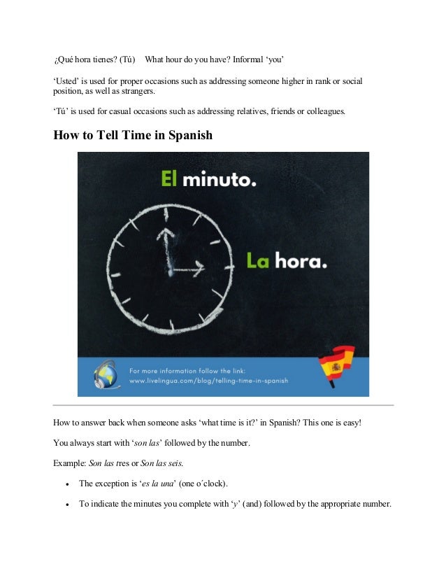 Telling Time In Spanish