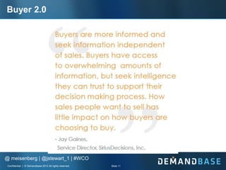 Buyer 2.0




@ meisenberg | @jstewart_1 | #WCO
 Confidential | © Demandbase 2012 All rights reserved.   Slide 11
 