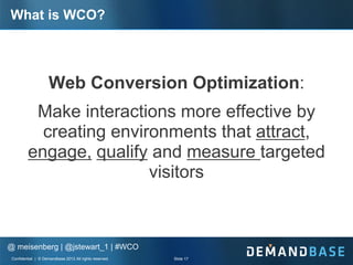 What is WCO?




                     Web Conversion Optimization:
          Make interactions more effective by
         ...