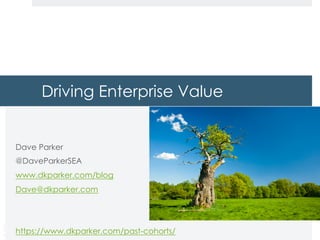 Copyright
DKParker, LLC
2018
Driving Enterprise Value
Dave Parker
@DaveParkerSEA
www.dkparker.com/blog
Dave@dkparker.com
https://www.dkparker.com/past-cohorts/
 