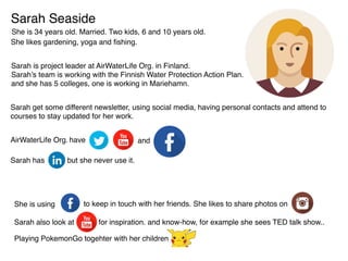 Sarah Seaside
She is using
Sarah get some different newsletter, using social media, having personal contacts and attend to...