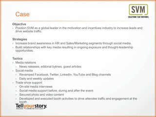 Case
Objective
- Position SVM as a global leader in the motivation and incentives industry to increase leads and
drive web...