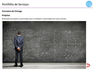 Portifólio de Serviços
14h00 às 14h15 - recepção
Formatos de Entrega
Projetos
Realização de projetos customizados para a realidade e necessidades de nossos clientes.
 