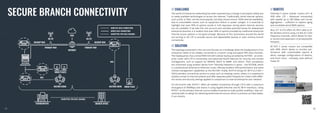 SECURE BRANCH CONNECTIVITY
// CHALLENGE // BENEFITS
// SOLUTION
The world of enterprise networking has been experiencing a change in perception lately due
to newly available technologies to access the Internet. Traditionally, wired internet options,
such as DSL or fiber, are the most popular, but they cannot ensure 100% Internet availability,
due to unavoidable causes such as equipment failure or power outages. It is essential to
highlight that even 99% of uptime results in 3.65 days/year during which Internet services
are not available. If we take this into account and calculate potential losses for widespread
enterprise business it is evident that even 99% of uptime provided by traditional enterprise
Internet access options is not good enough. Because of this, businesses around the world
are turning to 4G LTE to provide secure and dependable backup or even primary branch
connectivity.
The topology presented in this use case focuses on a challenge when the headquarters of an
enterprise needs to be reliably connected to a branch using encrypted VPN data channels.
The headquarters has a wired WAN link with cellular backup provided by RUTX09 – an enter-
prise router with LTE-A connectivity and advanced RutOS features for security and remote
management, such as support for DMVPN, MQTT & SNMP, and others. Then, workplaces
are connected using another device from Teltonika Networks X series – the RUTX08, which
is a professional Ethernet-to-Ethernet router offering excellent VPN performance and same
remote management capabilities as the RUTX09. Finally, RUTX10 brings AC Wi-Fi (2.4 GHz +
5GHz) wireless connectivity service to areas such as meeting rooms, where it is essential to
quickly connect to internal systems and offer separate public hotspots for visitors with differ-
ent access and security settings applied in comparison to internal enterprise user network.
On the branch side, RUTX11 offers all needed connectivity through LTE-A with a maximum
throughput of 300Mbps and shares it using Gigabit Ethernet and AC Wi-Fi interfaces. Using
RUTX11 as the primary Internet source enables business to scale quickly, enabling 1-day con-
nectivity with no delays for obtaining wired Internet source, which in practice can take weeks,
if not months.
Teltonika X series cellular routers (X11 &
X09) offer LTE – Advanced connectivity
with speeds up to 300 Mbps and Carrier
Aggregation – sufficient to replace aging
and unreliable wired WAN options.
Also, X11 & X10 offers AC Wi-Fi able to of-
fer wireless service using 2.4 GHz & 5 GHz
frequency channels, which allows for fast-
er service and separation of private/public
hotspots.
All RUT X series routers are compatible
with RMS, which allows to monitor per-
formance with customizable reports &
alerts, manage configurations of devices,
and much more – remotely, even without
Public IP!
72
71
 