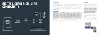 DIGITAL SIGNAGE & CELLULAR
CONNECTIVITY
// CHALLENGE // BENEFITS
// SOLUTION
The Digital Signage solution is not very difficult to understand; usually, it consists of a screen
panel and a media player with storage. However, the main challenge is to be able to control
what content, in which intervals, and when will be displayed. When we consider that a single
operator might be responsible for thousands of screens placed around the significant area,
we see that manual uploading is not an option. In order to have an efficient business, the
operator of Digital Signage infrastructure must be able to upload and control content real
time without downtime.
As identified, reliable and convenient connectivity is essential for efficient content manage-
ment across extensive Digital Signage infrastructure. Cellular solutions based on 4G LTE
are prevalent in this use case because they eliminate multiple challenges, such as pace of
solution deployment, different connectivity provider management, and dependency on 3rd
party wired network infrastructure, which cannot guarantee 100% uptime. As defined in the
topology above, the media player is responsible for playback of marketing content, such as
pictures or video, while TRB140 is the device which enables the remote upload and man-
agement of such content.TRB140 is a 4G LTE enabled gateway, which is perfect for Digital
Signage solutions because it is easy to deploy and scale due to compatibility with Teltonika
Networks Remote Management System. With a single TRB140, the user can manage content
on the media player and change the parameters and the playing order of the content.
Easy to manage – with Teltonika Remote
Management System, system adminis-
trators can be in control of thousands of
different sites with a single user interface.
Quick to deploy – no need to wait for wired
Internet access contracts and installations.
Easy to scale – Teltonika TRB140 compati-
ble with RMS which allows configuring an
infinite amount of devices in minutes.
Secure - infrastructure will be safe due to
advanced security features of the TRB140,
such as VPN, IPsec, Firewall and Access
Control.
Small size - TRB140 has impressively small
footprint allowing it to be installed even in
the most compact and design conscious
Digital Signage enclosures.
84
83
 