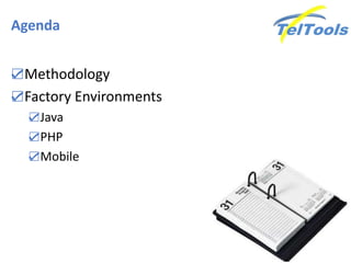 Agenda
☑Methodology
☑Factory Environments
☑Java
☑PHP
☑Mobile
 