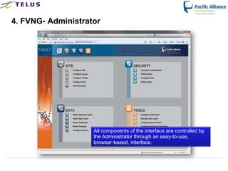 4. FVNG- Administrator




                      All components of the interface are controlled by
                      the Administrator through an easy-to-use,
                      browser-based, interface.


                 TELUS Confidential                  21
 