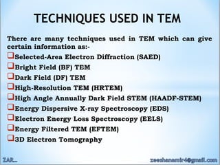 Transmission Electron Microscopy Technique | PPTX