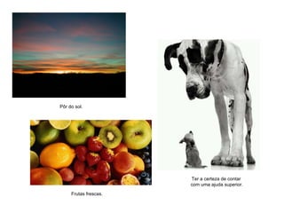 Pôr do sol. Ter a certeza de contar  com uma ajuda superior. Frutas frescas. 
