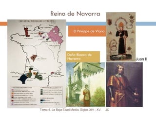Reino de Navarra El Príncipe de Viana Doña Blanca de Navarra JC Tema 4. La Baja Edad Media. Siglos XIV - XV. Juan II 