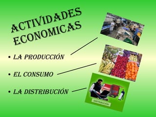La Producción El consumo La distribución ACTIVIDADES ECONOMICAS 
