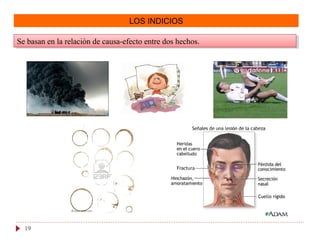 LOS INDICIOS
Se basan en la relación de causa-efecto entre dos hechos.Se basan en la relación de causa-efecto entre dos hechos.
19
 