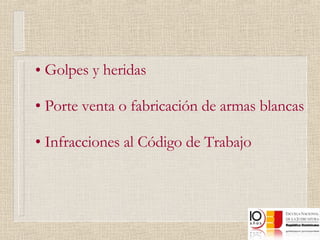 Golpes y heridas Porte venta o fabricación de armas blancas Infracciones al Código de Trabajo 