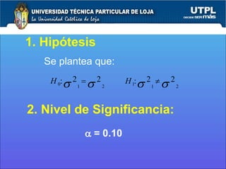 1. Hipótesis Se plantea que: 2. Nivel de Significancia:    = 0.10 