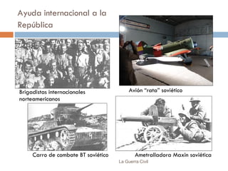 Ayuda internacional a la República   La Guerra Civil Brigadistas internacionales norteamericanos Carro de combate BT soviético Ametralladora Maxin soviética Avión “rata” soviético 