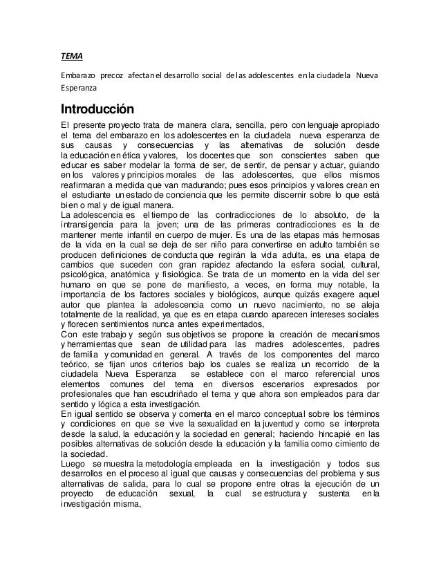 El Embarazo Precoz De Las Adolescentes En El Desarrollo