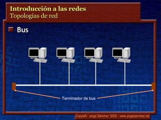 Introducción a las redes  Topologías de red  Bus Terminador de bus 