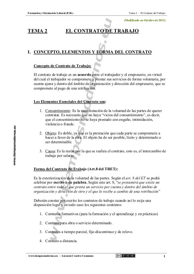 Tema 2 Fol El Contrato De Trabajo