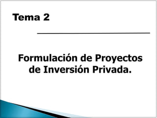 Formulación de Proyectos
de Inversión Privada.
Tema 2
 