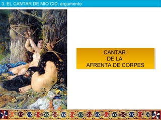 CANTAR
DE LA
AFRENTA DE CORPES
CANTAR
DE LA
AFRENTA DE CORPES
3. EL CANTAR DE MIO CID: argumento
 