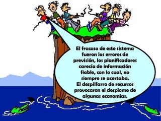 El fracaso de este sistema fueron los errores de previsión, los planificadores carecía de información fiable, con lo cual, no siempre se acertaba. El despilfarro de recursos provocaron el desplome de algunas economías. 