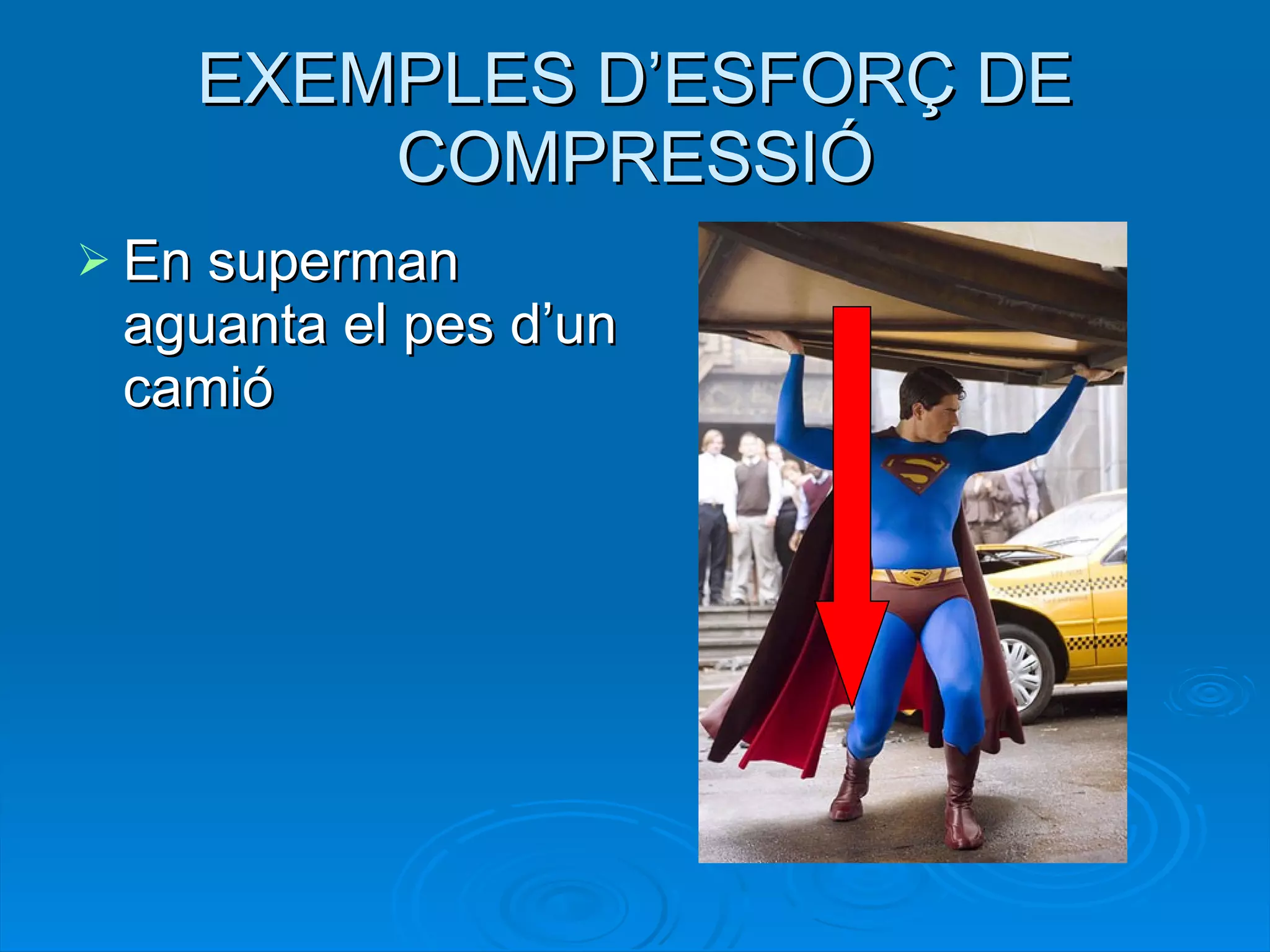 EXEMPLES D’ESFORÇ DE COMPRESSIÓ En superman aguanta el pes d’un camió 