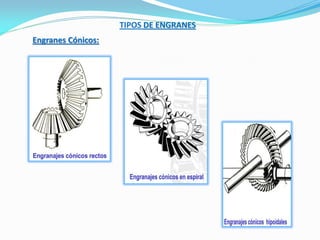 TIPOS DE ENGRANES
Engranes Cónicos:
 