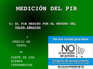 MEDICIÓN DEL PIB C) EL PIB MEDIDO POR EL MÉTODO DEL  VALOR AÑADIDO PRECIO DE  VENTA - COSTE DE LOS BIENES INTERMEDIOS 