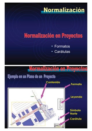 • Formatos
• Carátulas
Formato
Contenido
Carátula
Símbolo
Norte
Leyenda
 
