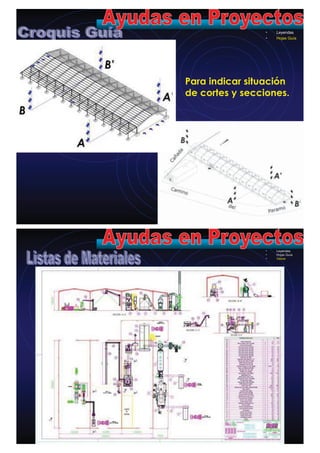 • Leyendas
• Hojas Guía
Para indicar situación
de cortes y secciones.
• Leyendas
• Hojas Guía
• Varios
 