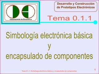 Desarrollo y Construcción
de Prototipos Electrónicos

Tema 0.1.1

Simbología electrónica básica
y
encapsulado de componentes
Tema 0.1. 1: Simbología electrónica básica y encapsulados de componentes

1

 