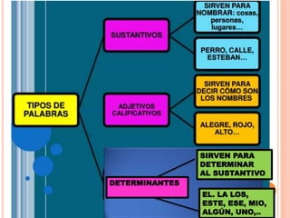 DETERMINANTES
SIRVEN PARA
DETERMINAR
AL SUSTANTIVO
EL. LA LOS,
ESTE, ESE, MIO,
ALGÚN, UNO,..
 