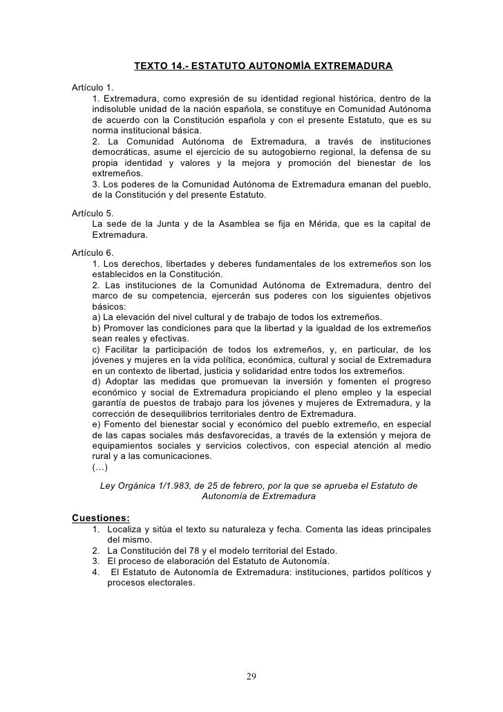 El Estatuto De Autonomia De Extremadura Pdf