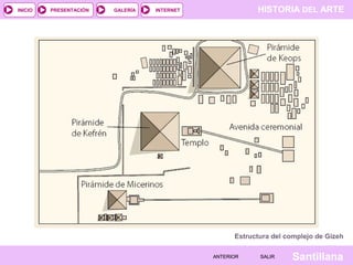HISTORIA DEL ARTEINTERNET
SantillanaSALIRSALIRANTERIORANTERIOR
PRESENTACIÓNINICIO GALERÍA
Estructura del complejo de Gizeh
 