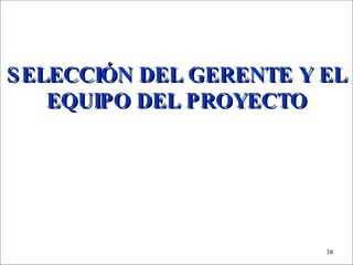 SELECCIÓN DEL GERENTE Y EL EQUIPO DEL PROYECTO 