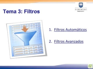 1. Filtros Automáticos

2. Filtros Avanzados
 