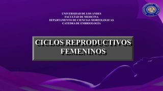 UNIVERSIDAD DE LOS ANDES
FACULTAD DE MEDICINA
DEPARTAMENTO DE CIENCIAS MORFOLOGICAS
CATEDRA DE EMBRIOLOGÍA
CICLOS REPRODUCTIVOS
FEMENINOS
 