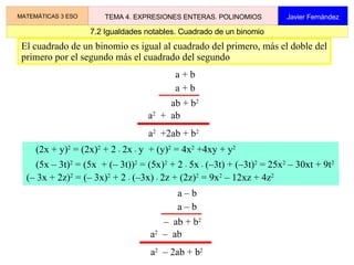 3. Monomios enteros MATEMÁTICAS 3 ESO TEMA 4. EXPRESIONES ENTERAS. POLINOMIOS Javier Fernández Un monomio es una expresión algebraica en la que las únicas