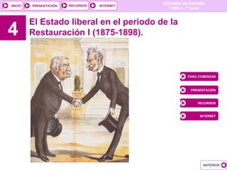 4 El Estado liberal en el periodo de la Restauración I (1875-1898).  PARA COMENZAR PRESENTACIÓN RECURSOS INTERNET 
