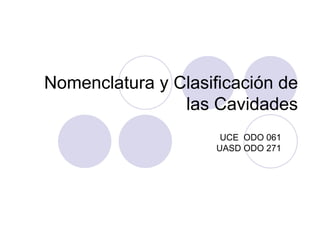 Nomenclatura y Clasificación de las Cavidades UCE  ODO 061 UASD ODO 271 