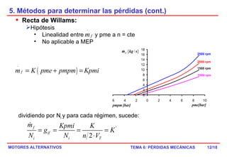 5. Métodos para determinar las pérdidas (cont.) /18 dividiendo por N i  y para cada régimen, sucede: Recta de Willams: Hipótesis Linealidad entre  y pme a n = cte No aplicable a MEP 