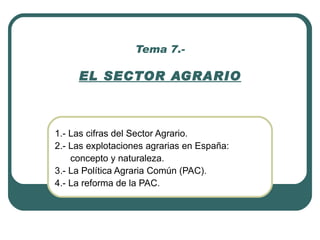 Tema 7.- EL SECTOR AGRARIO ,[object Object],[object Object],[object Object],[object Object],[object Object]