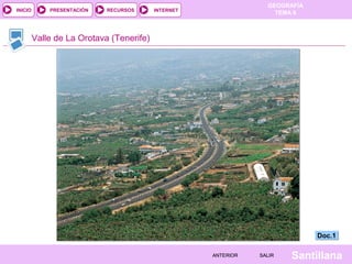 INICIO

PRESENTACIÓN

RECURSOS

GEOGRAFÍA
TEMA 8

INTERNET

Valle de La Orotava (Tenerife)

Doc.1
ANTERIOR

SALIR

Santillana

 