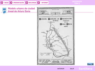 INICIO

PRESENTACIÓN

RECURSOS

GEOGRAFÍA
TEMA 8

INTERNET

Modelo urbano de ciudad
lineal de Arturo Soria

Doc.30
ANTERIOR

SALIR

Santillana

 