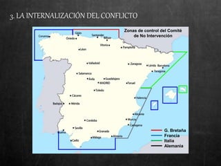 3. LA INTERNALIZACIÓN DEL CONFLICTO
Zonas de control del Comité
de No Intervención
G. Bretaña
Francia
Italia
Alemania
 
