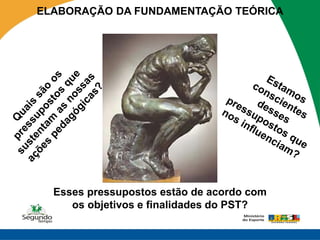 ELABORAÇÃO DA FUNDAMENTAÇÃO TEÓRICA




  Esses pressupostos estão de acordo com
     os objetivos e finalidades do PST?
 