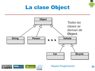 La clase Object

                     Todas las
                     clases se
                     derivan de
                     Object.




        Repaso Programación       80
 